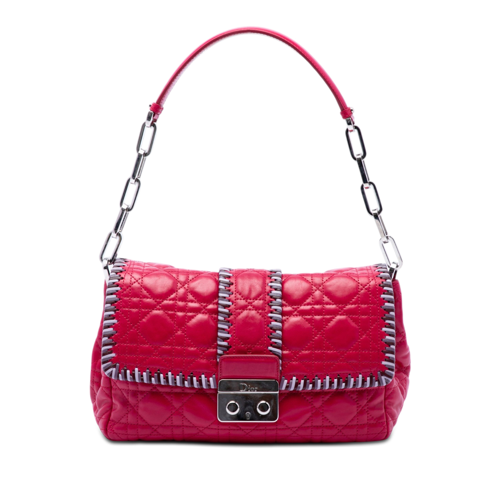 Pre-Loved Dior Lambskin Cannage New Lock Whipstitch Chain Flap